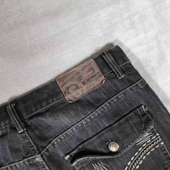 Vintage Jinzu Denim Jeans Mens 36x32 Straight Fit Flap Pocket Distress Blue Y2K - Picture 6 of 12